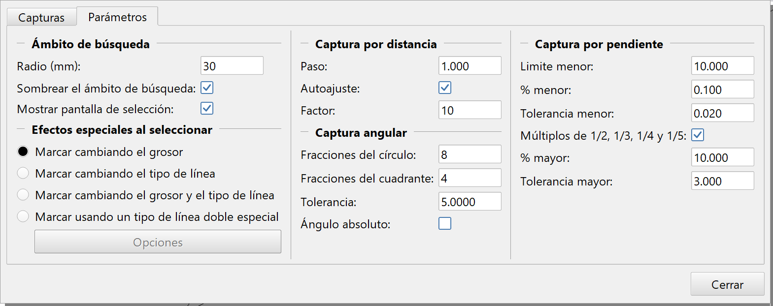CAD - Capturas 2D - Configuración, sombrear ámbito de búsqueda