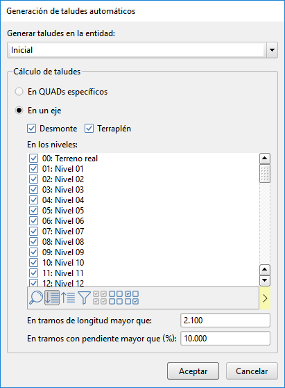 CAD - Taludes automáticos, opciones (2018.07)
