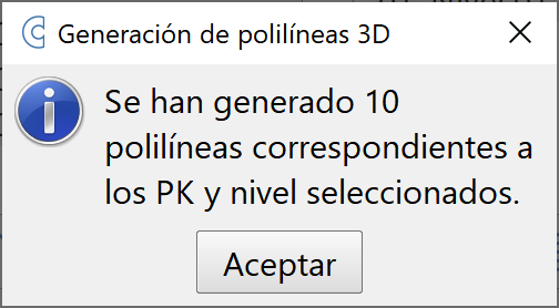 Trazado - Adquisición de perfiles transversales - Generación de polilíneas, información resultado