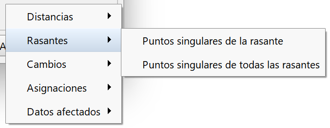 Perfiles - Edición de distribuciones - Longitudinal, menú rasantes
